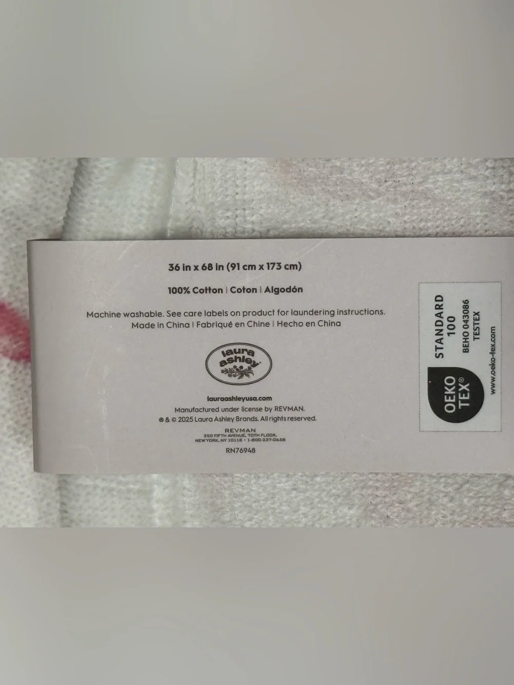 Laura Ashley Coquette Beach White Towel White Base Pink Ribbon & Rosebud Motif